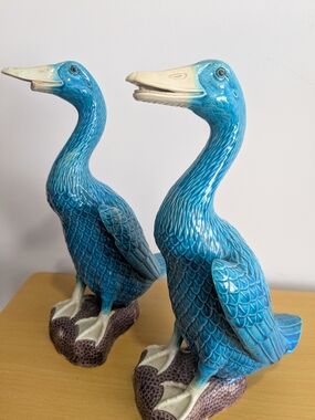 Blue vintage Ceramic Duck Figurine Pair